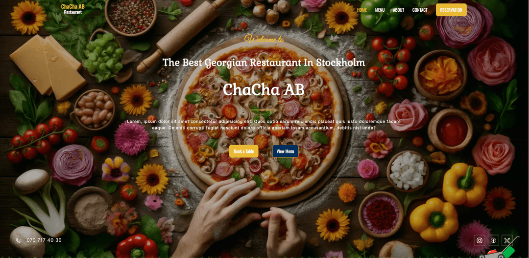 Restaurant Web Page, Connected To Dashboard